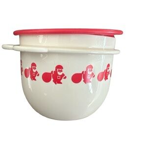 Tupperware One Touch White Bowl #2513A-1, Santa Holiday Theme 26oz With Lid‎